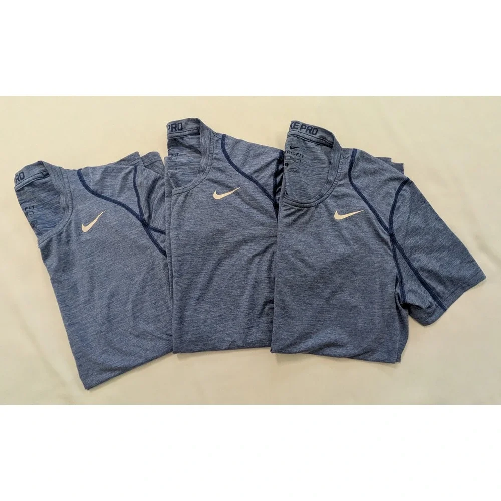 Nike Pro Fitted Dri-Fit Men's Short Sleeve Shirt Blue Small S - Lot of 3